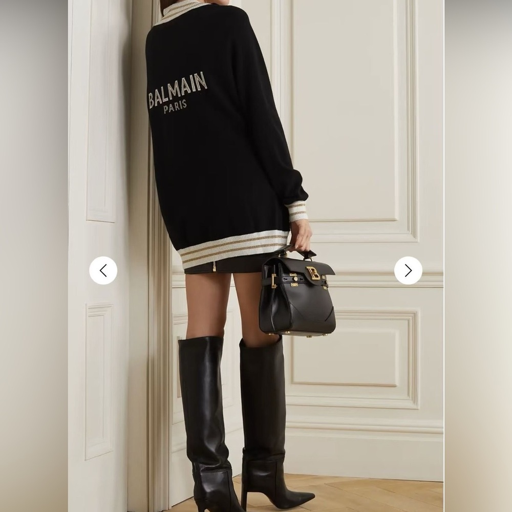 🚩steal Authentic Balmain Black Cardigan with White Accents